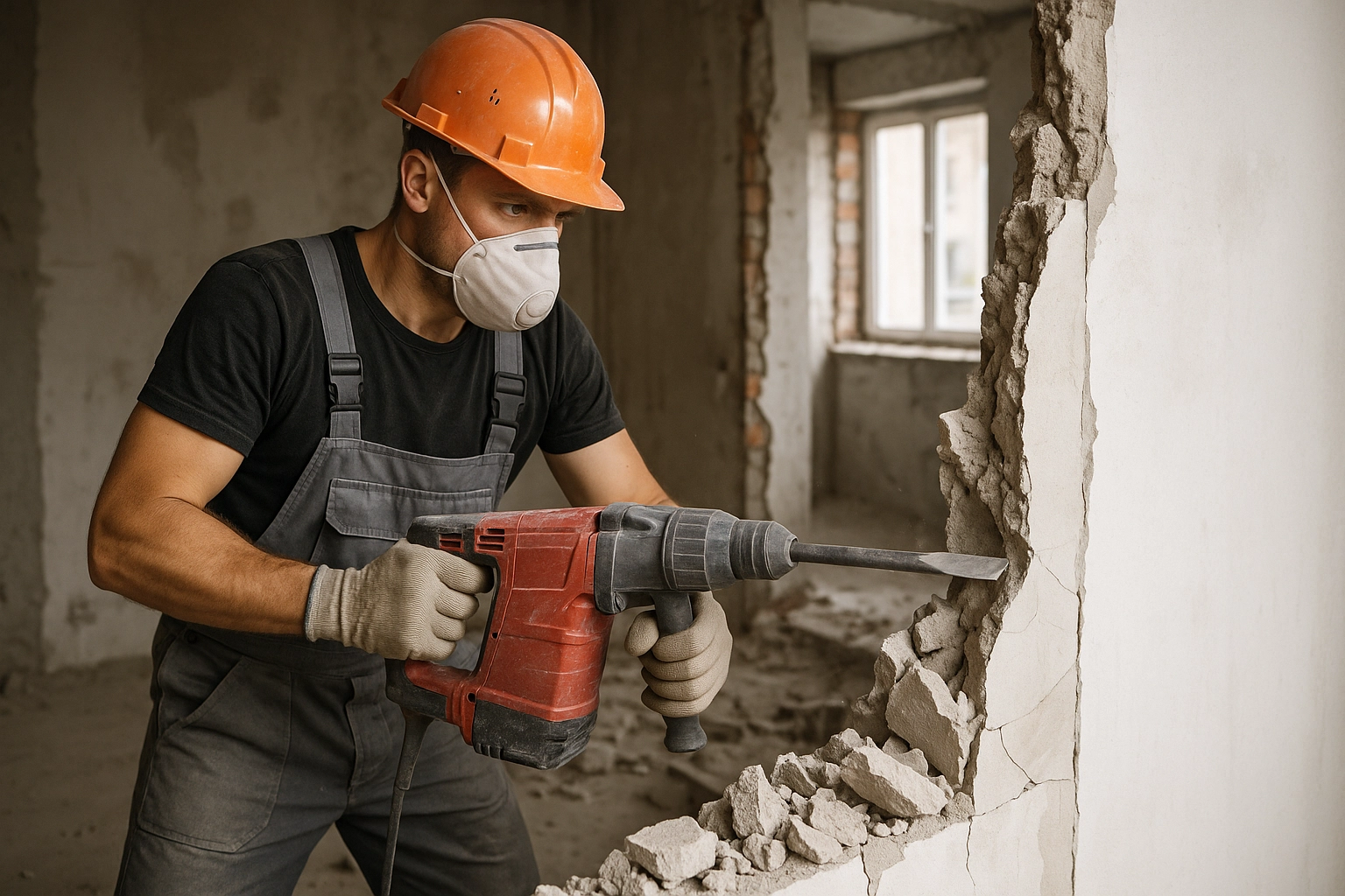 Демонтаж легких не несущих перегородок из бетона (7 см)