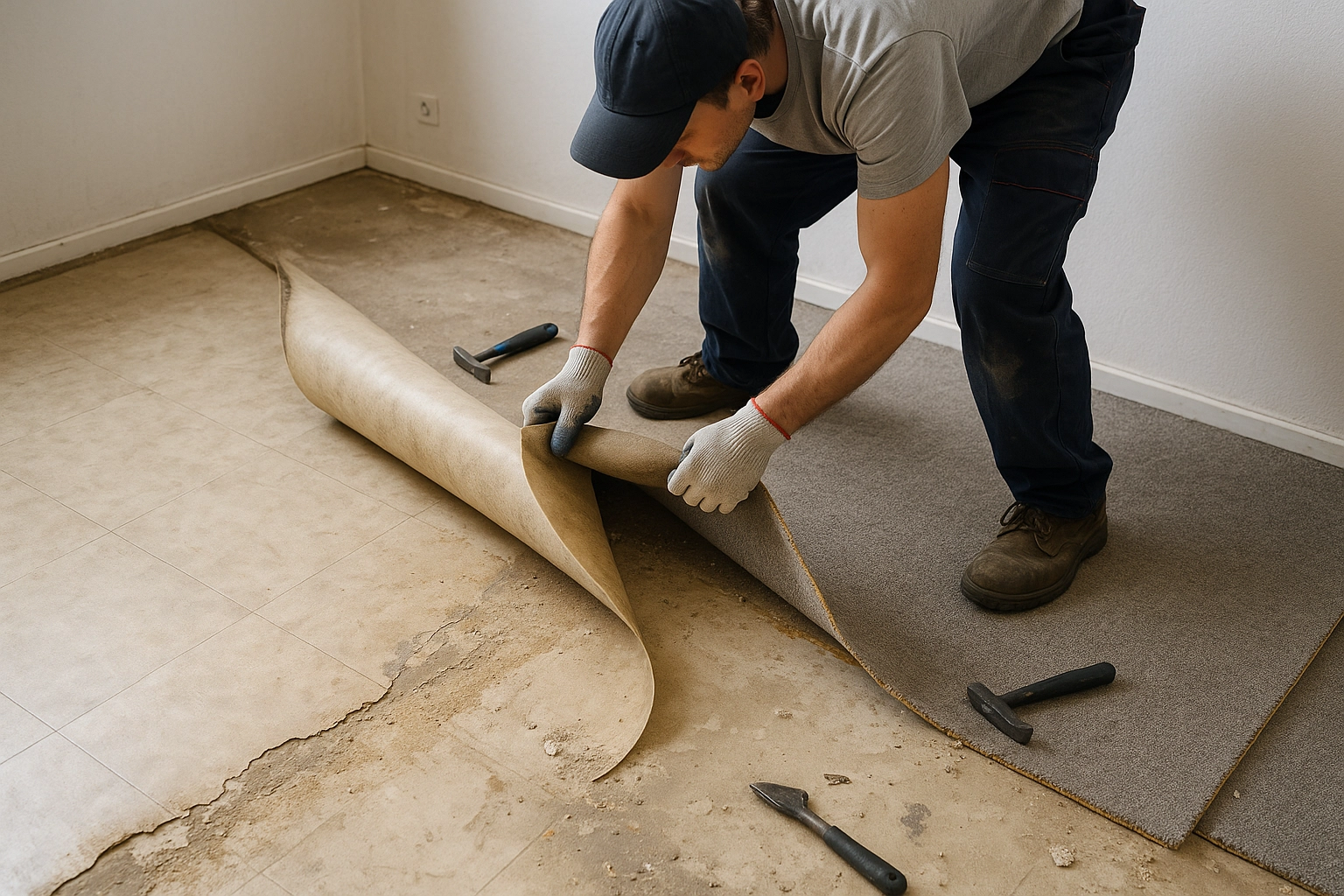 Демонтаж линолеума, ковролина