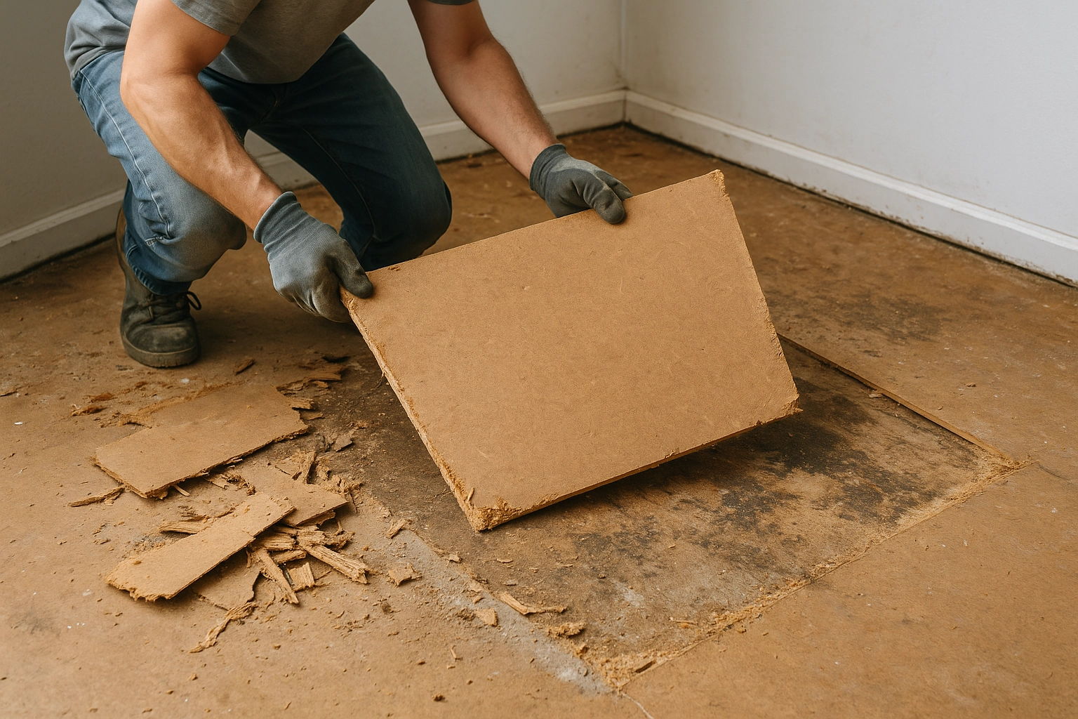 Демонтаж подложки (орголит, фанеры)