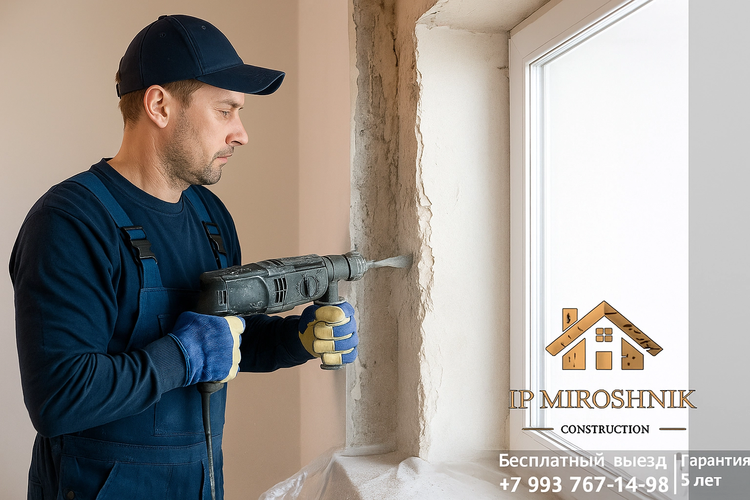 Демонтаж штукатурки с оконных откосов