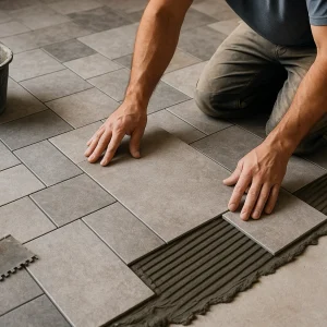 Фигурная кладка напольной плитки разного размера