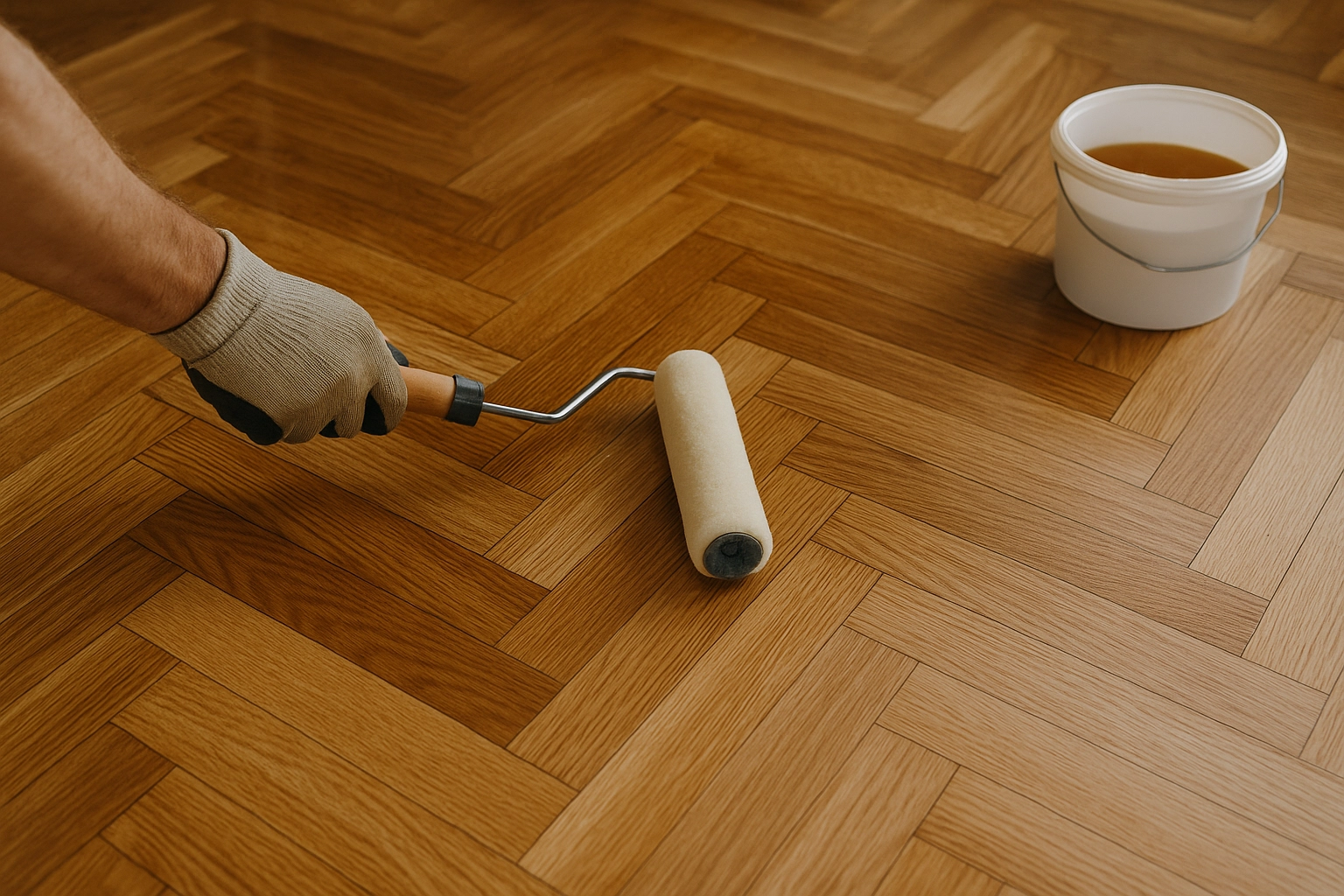 Лакировка штучного паркета (три раза)