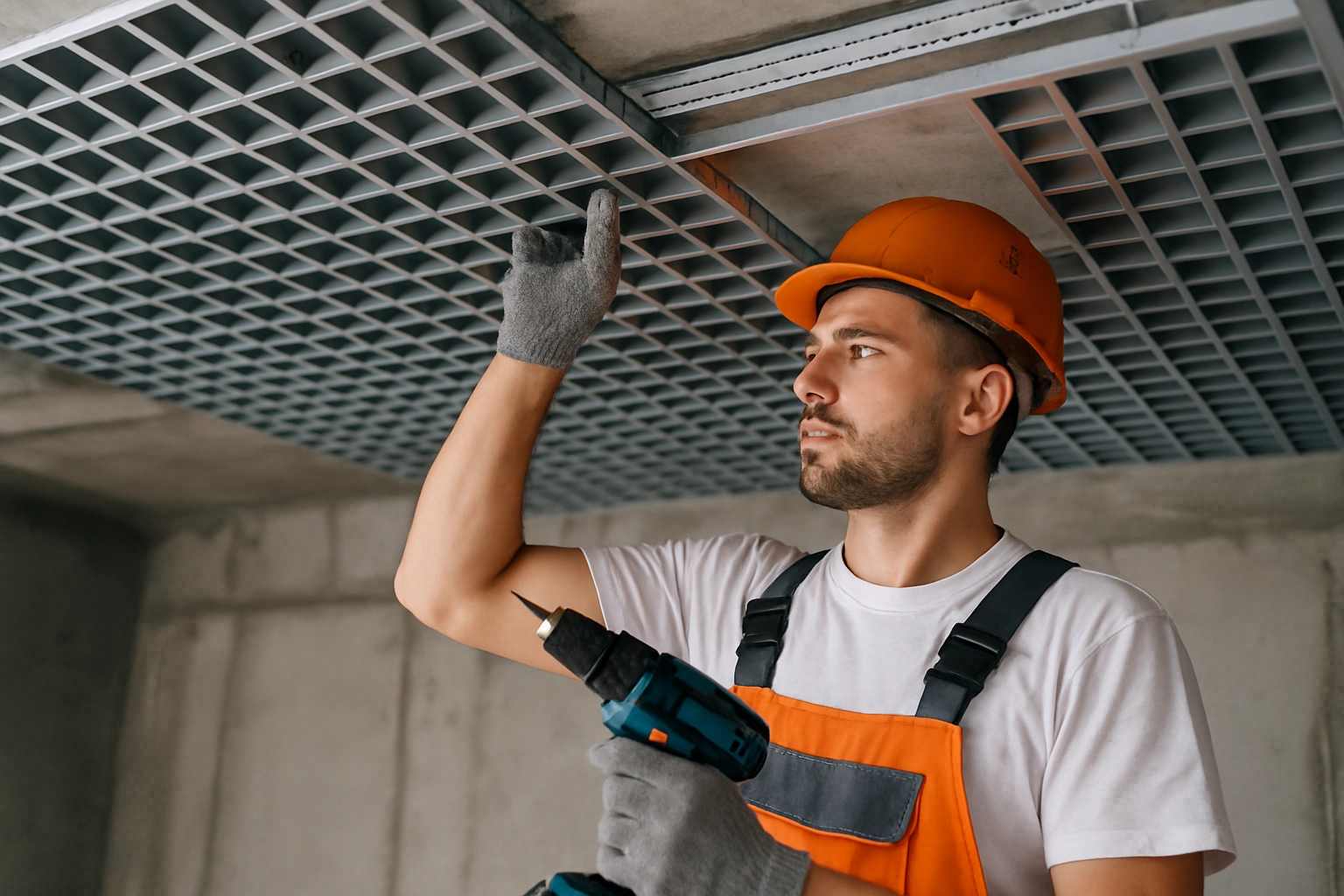 Монтаж подвесного потолка типа «Грильято»