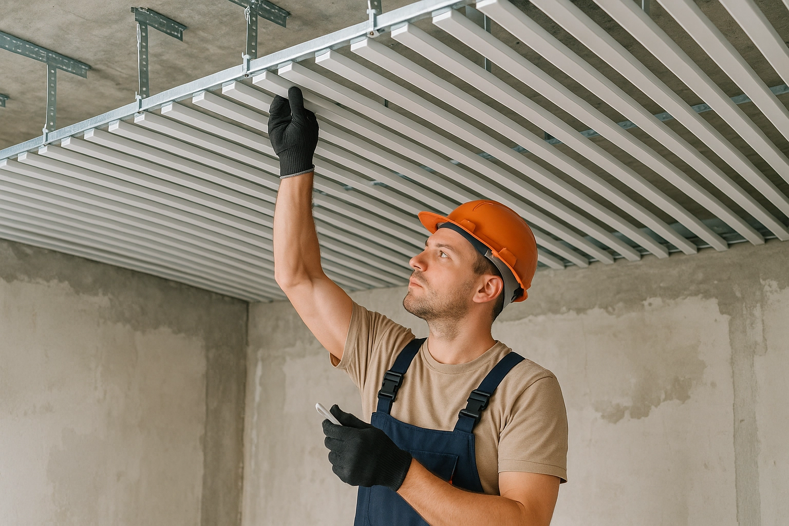 Монтаж подвесного реечного потолка