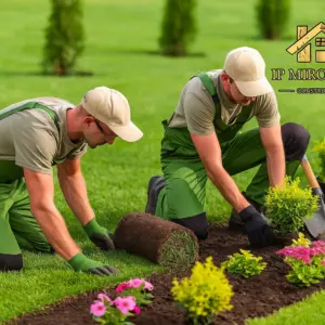 Озеленение: создание клумб и газонов, высадка деревьев и кустарников