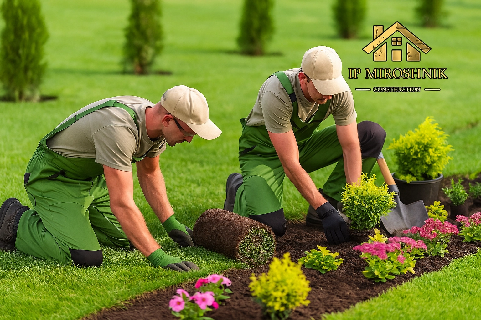 Озеленение: создание клумб и газонов, высадка деревьев и кустарников