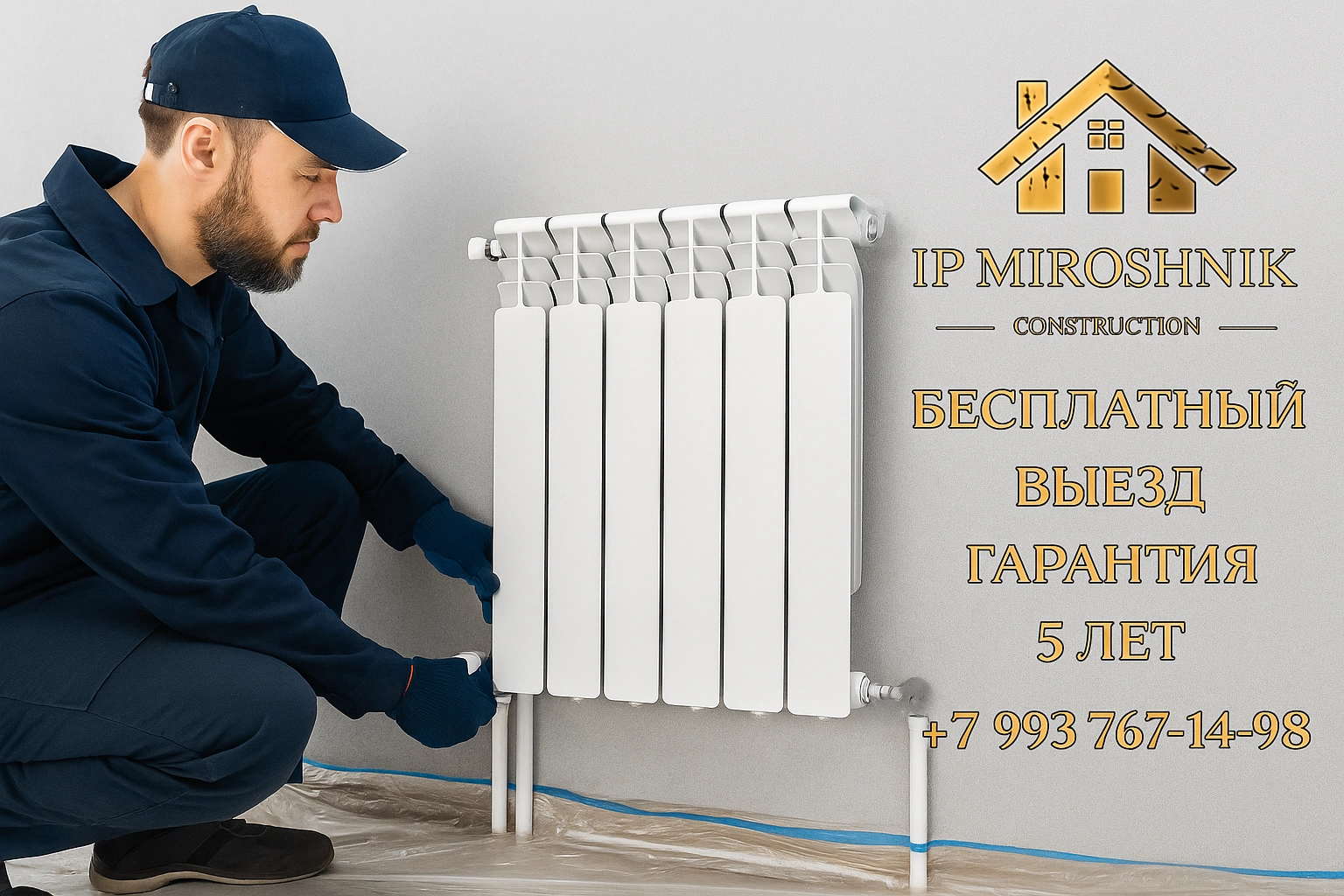 Установка радиатора отопления (без разводки)