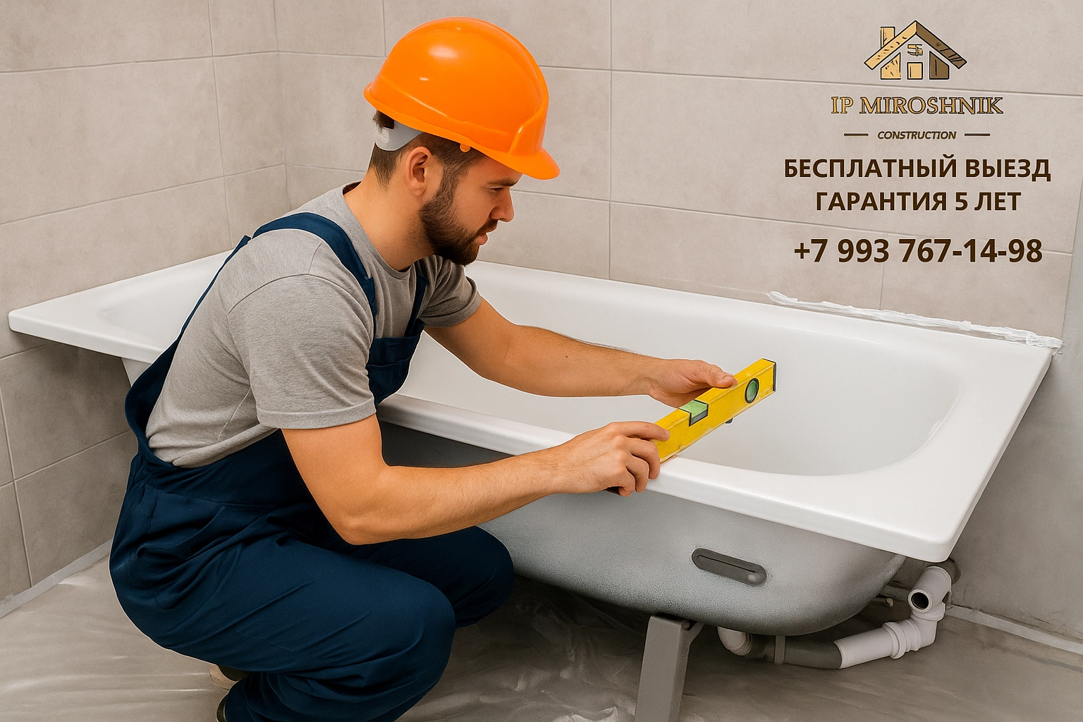 Установка ванны простой (без разводки)