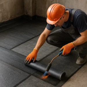 Устройство гидроизоляции пола из двух слоев гидроизола