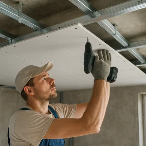 Устройство подвесного потолка из ГКЛ (одноуровневого)