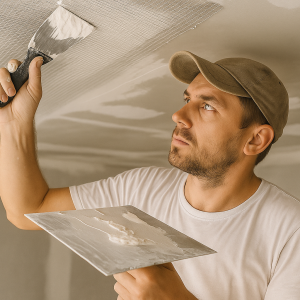 Устройство штукатурной сетки (рабица) на потолок