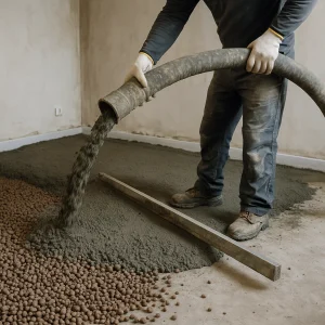 Устройство теплозвукоизолирующей цементно-песочной стяжки с добавлением керамзита (5-10 см)